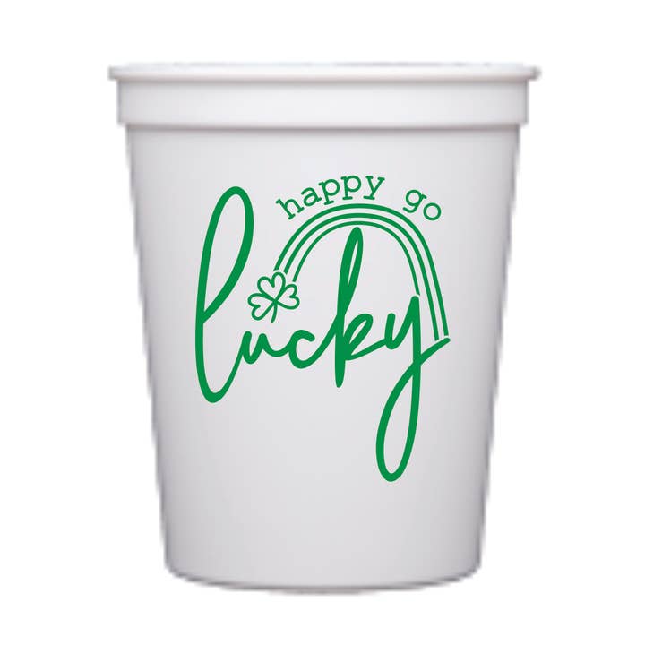 Happy Go Lucky St Patrick's Day Stadium Cup White | Set of 8 for wholesale by Busy Bee Gift