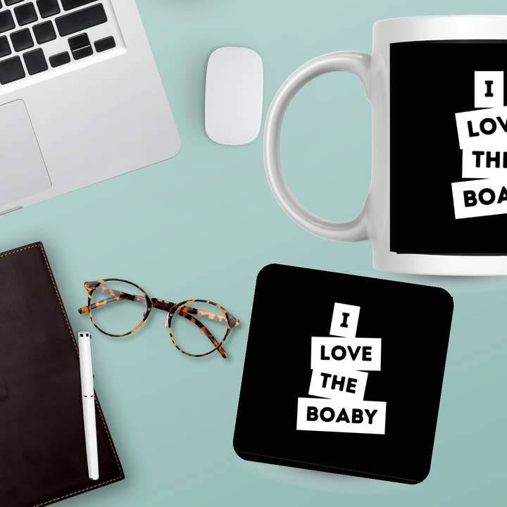 Lustiger Untersetzer „I Lover The Boaby“, 9 x 9 cm, Rückseite aus Kork für den Großhandel von Lunabuloona