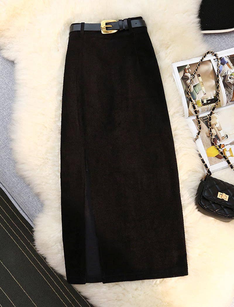 safistyle - Wholesale Skirt - Women's - Belted Slit Corduroy Skirt6