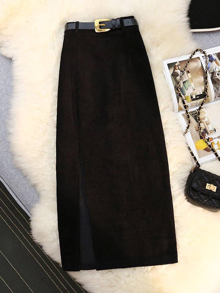 safistyle - Wholesale Skirt - Women's - Belted Slit Corduroy Skirt6