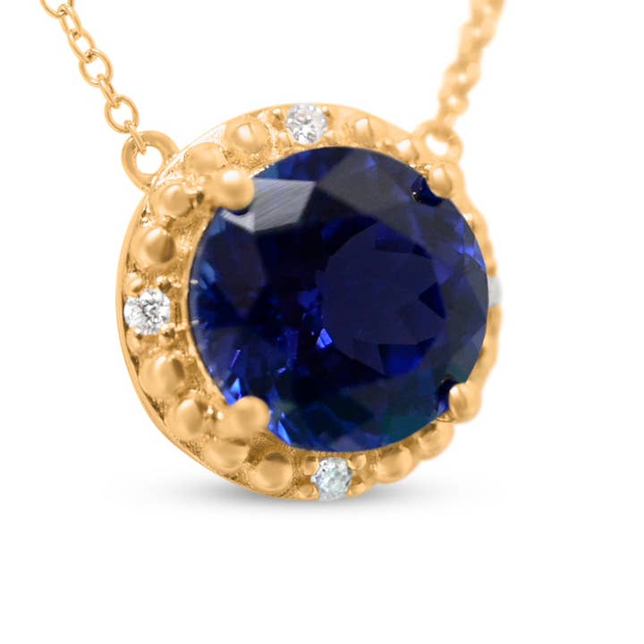14K Geelgouden Ketting met 2,25ct Ronde Tanzaniet – Elegant & Tijdloos (PJCg47) voor wholesale door Blue Star Gems NY