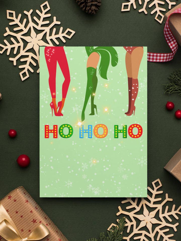 Ho Ho Ho Girls Christmas Greeting Card - 5 x 7 with Envelope for wholesale by Golly Gee Press