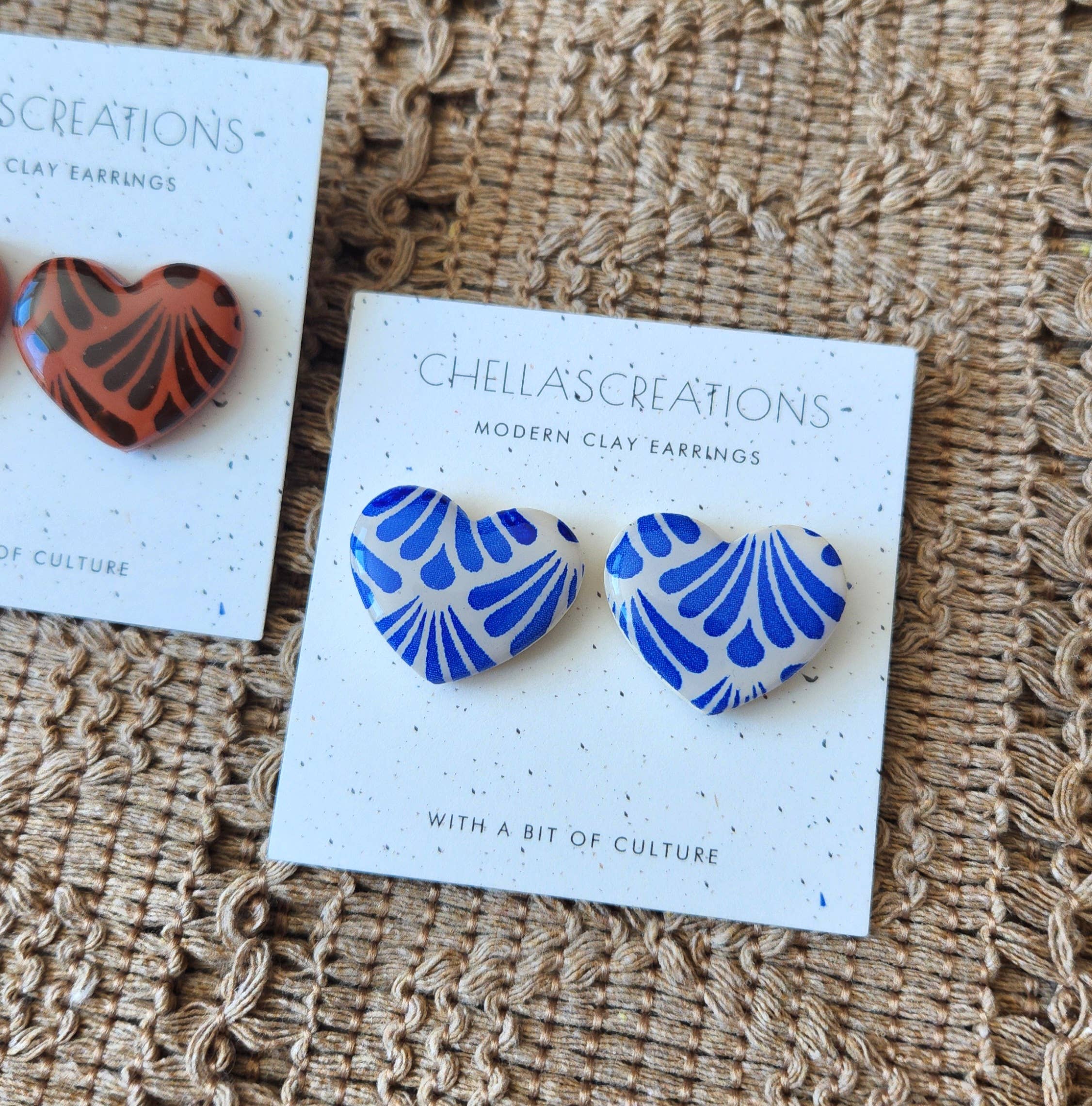 ChellasCreations - Vente Clous d'oreille - Clous d'oreilles Talavera Heart - Boucles d'oreilles inspirées du Mexique