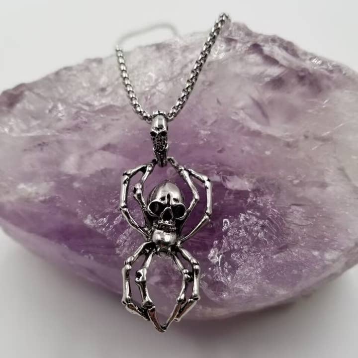 Skull Spider Goth Halloween Necklace for wholesale by magnolia jewelry
