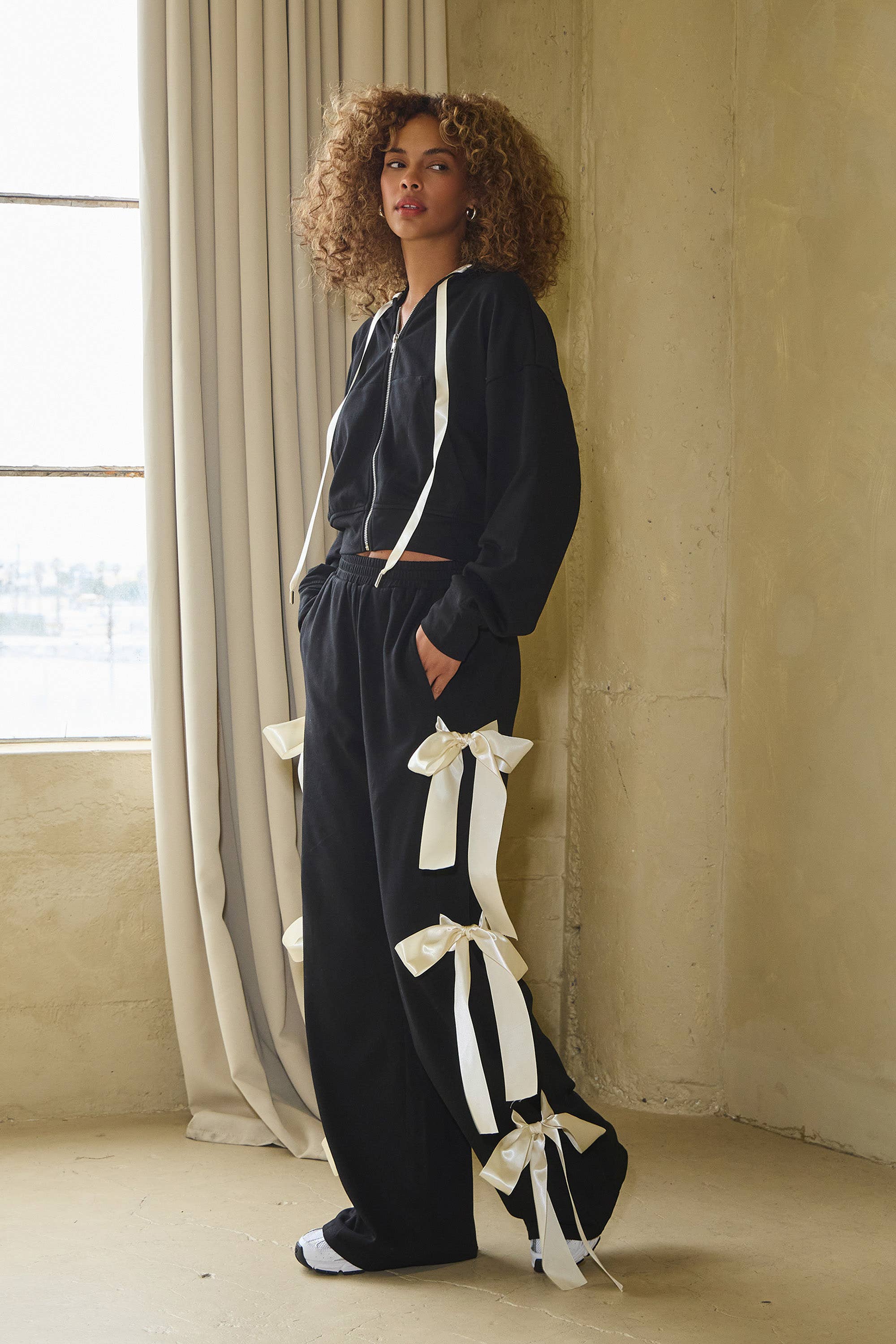 No Vacancy - Wholesale Pants - Women's - Wide french terry pants w/ large satin bow ties18