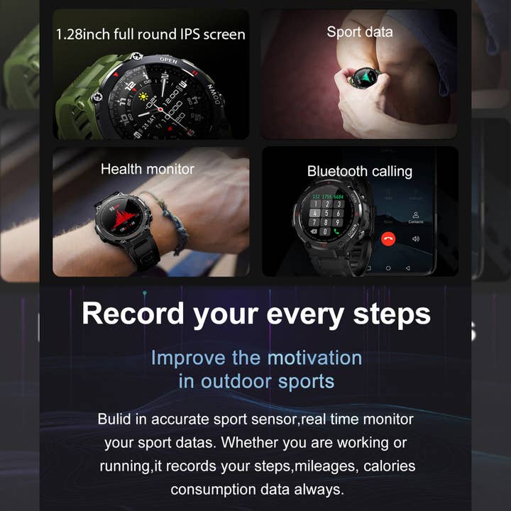 Black Fashion Combat Bluetooth Calls Doctor Smartwatch Full Touch Screen Music Play for wholesale on Faire7