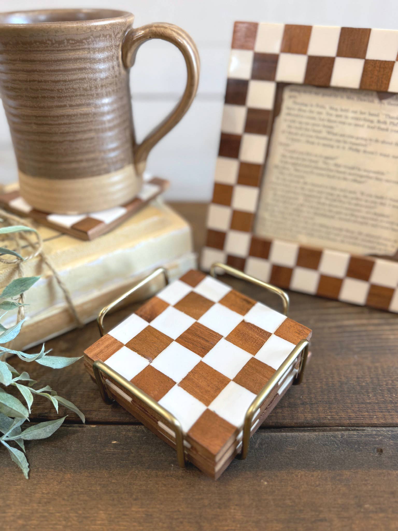 Made Market Co. - Wholesale Coasters - Checkered Wood Coasters with Stand