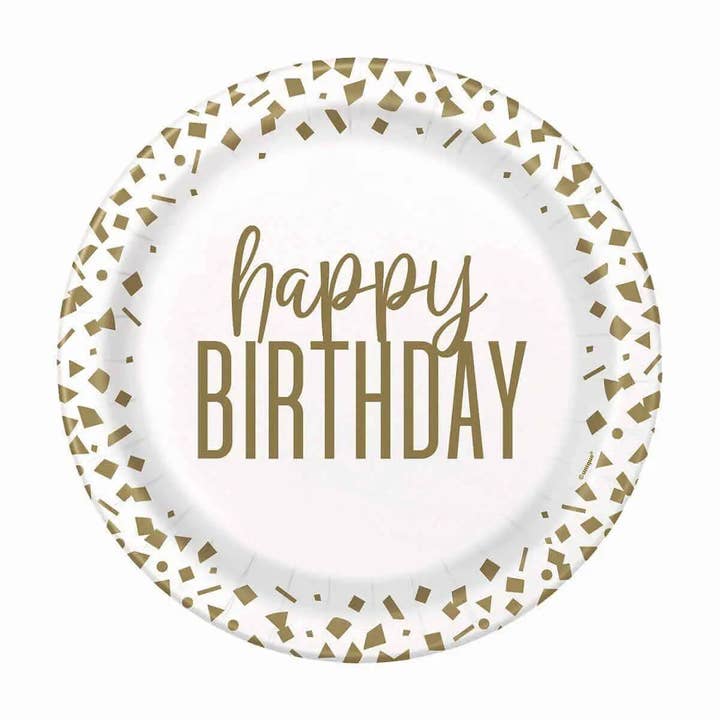 Confetti Gold Birthday 7" Plate for wholesale by Party Expo, LLC