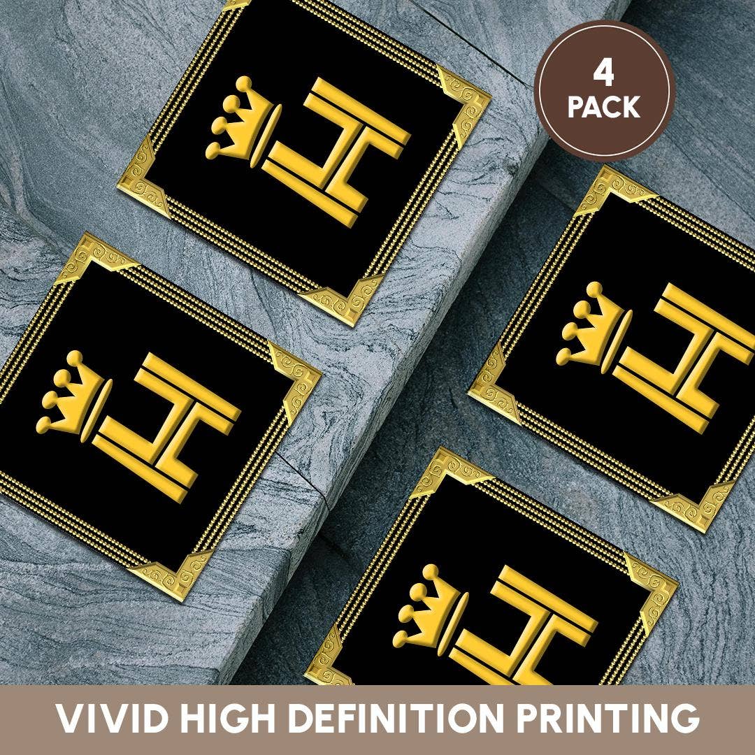 3dRose – wholesale Coasters – 3dRose, King, queen crown, rich frame. Yellow on black. Handsome letter H, Coaster5