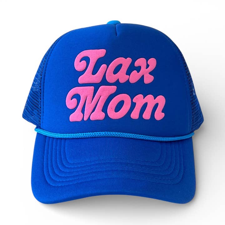 Cappellino trucker in schiuma blu "LAX Mom" per la vendita all'ingrosso da parte di Talisman & Co.