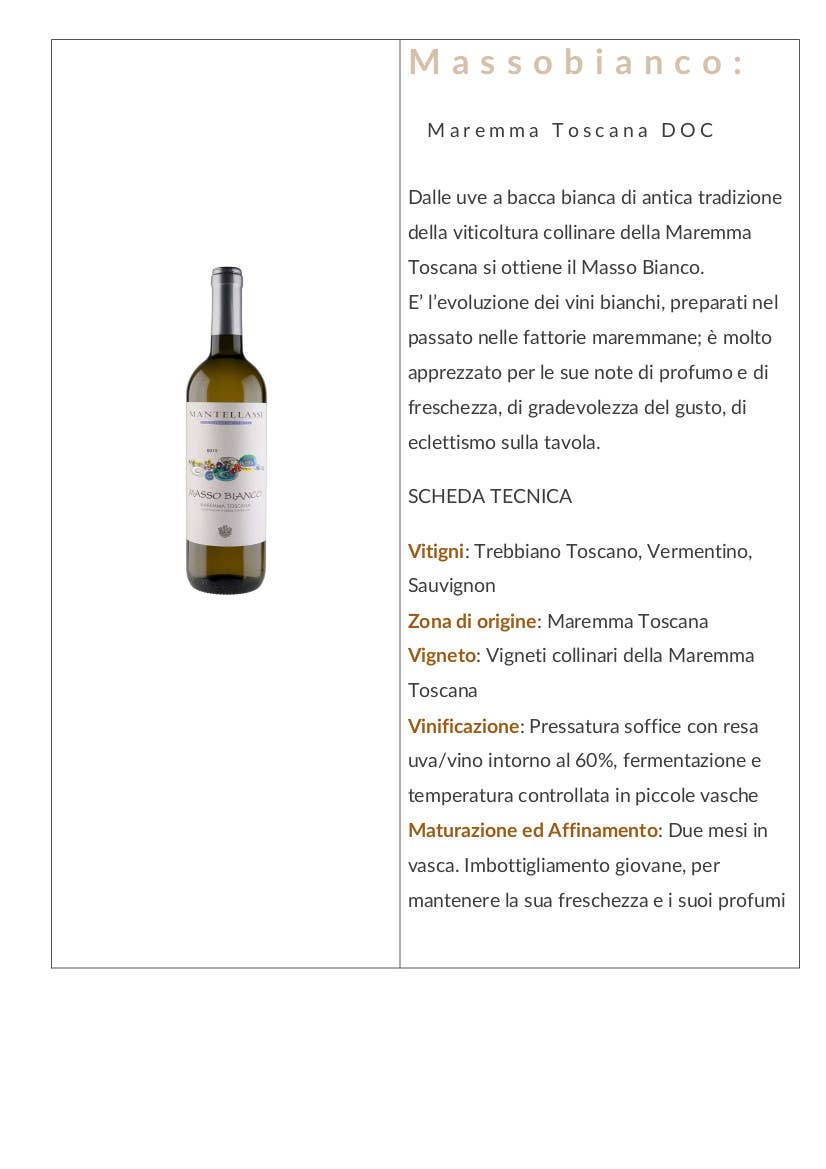 Metina SAS - Wholesale White Wine - Massobianco Maremma Toscana DOC Fattoria Mantellassi 75 cl.3