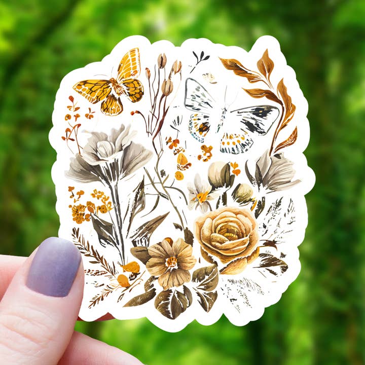 Botanical Flowers and Butterflies Sticker - 3" for wholesale by Mimic Gaming Co