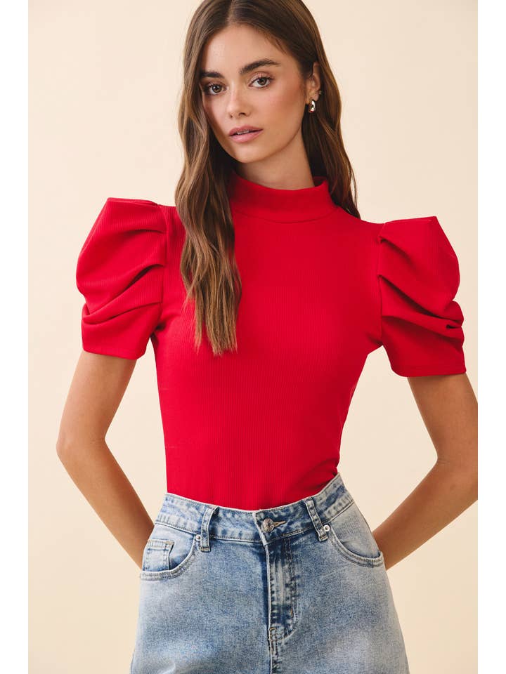 TCEC - Wholesale Bodysuit - Women's - CT6595-Stretch Knit Short Puff Sleeve Bodysuit0