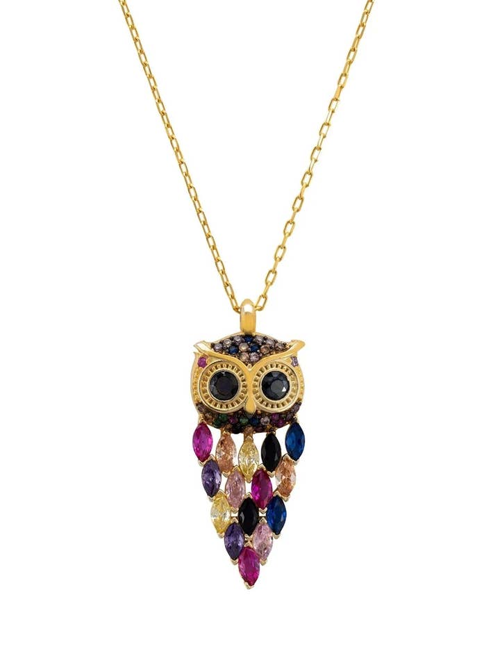 Owl Rainbow Pendant Necklace Gold for wholesale by Latelita