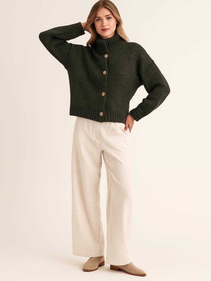 Angora alpaca cardigan with stand-up collar and button placket for wholesale by TAMBA