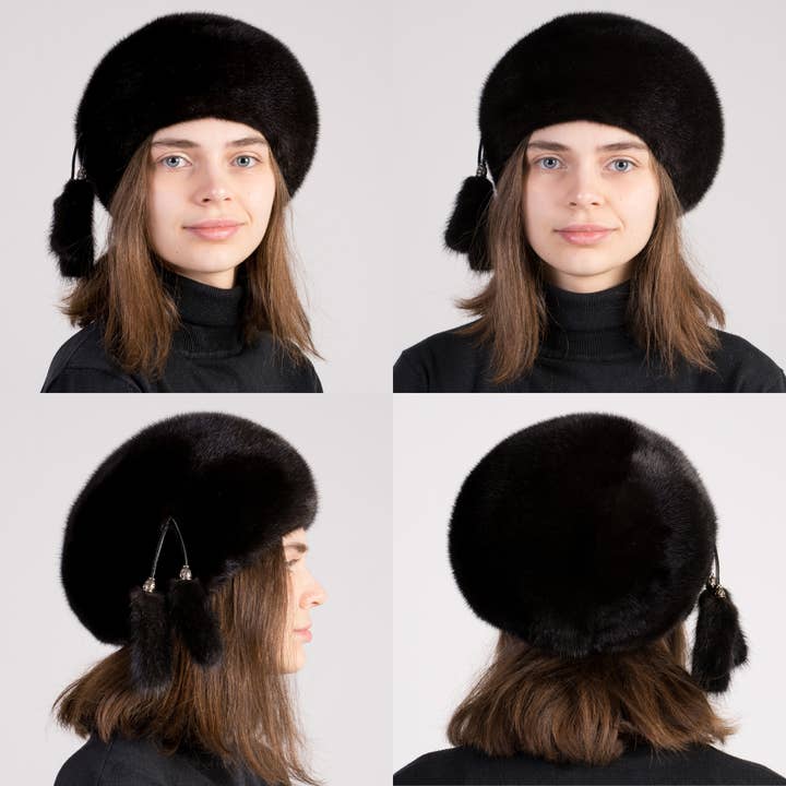 FurStyleUa - Vente Béret – femme - Béret en fourrure de vison pour femmes, chapeaux d'hiver de luxe en fourrure véritable