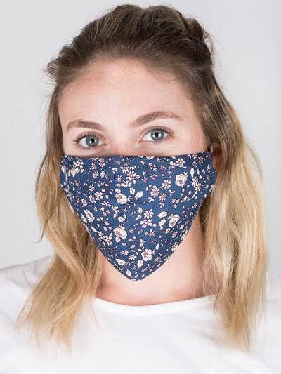 Reusable Navy Floral Face Mask with Filter for wholesale by Veroma Gifts