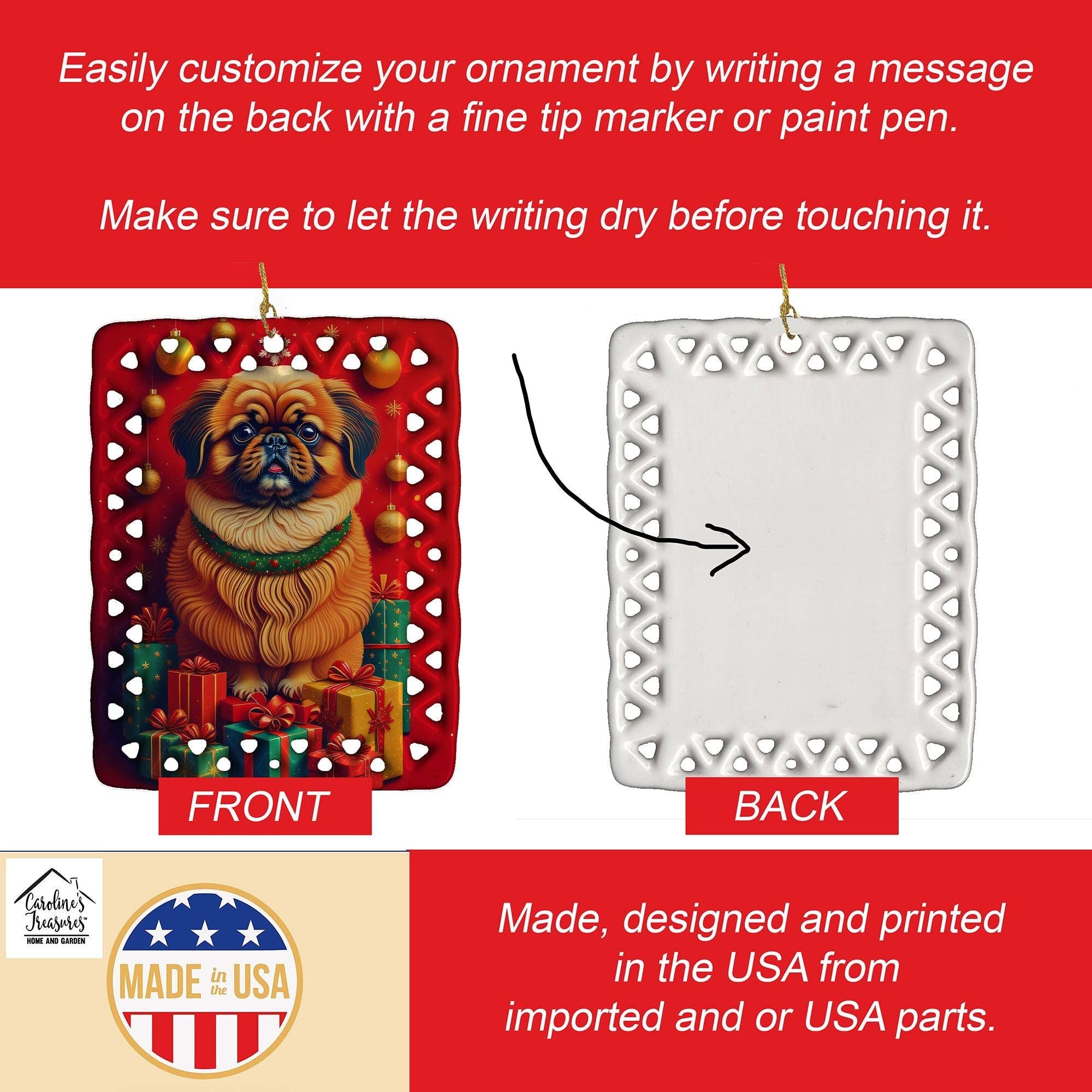 Naomi's Happy Place Shop - Wholesale Ornament - Pekingese Holiday Christmas Porcelain Ornament Christmas Tree Hanging Decorations for Home Christmas Holiday, Rectangle, Gift, Multicolor2