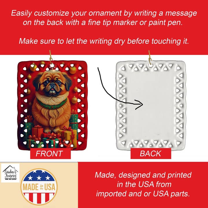 Naomi's Happy Place Shop - Wholesale Ornament - Pekingese Holiday Christmas Porcelain Ornament Christmas Tree Hanging Decorations for Home Christmas Holiday, Rectangle, Gift, Multicolor2