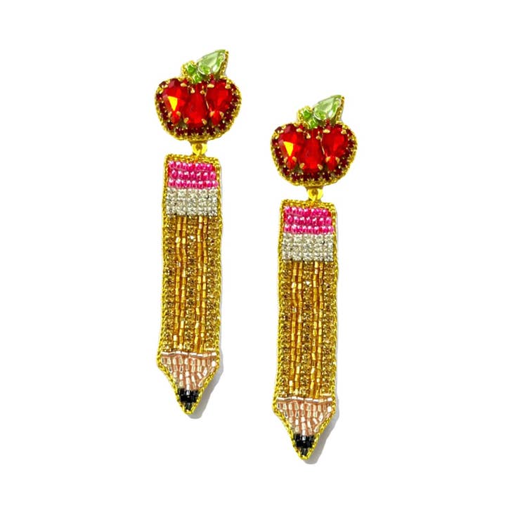 Back to School - Apple and Pencil Earrings for wholesale by Golden Lily