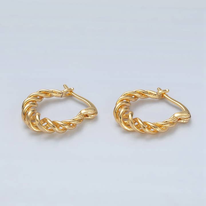 Aim Eternal - Wholesale Hoop Earrings - 24K Gold Filled Twisted Rope Latch Hoop Earrings | T-095