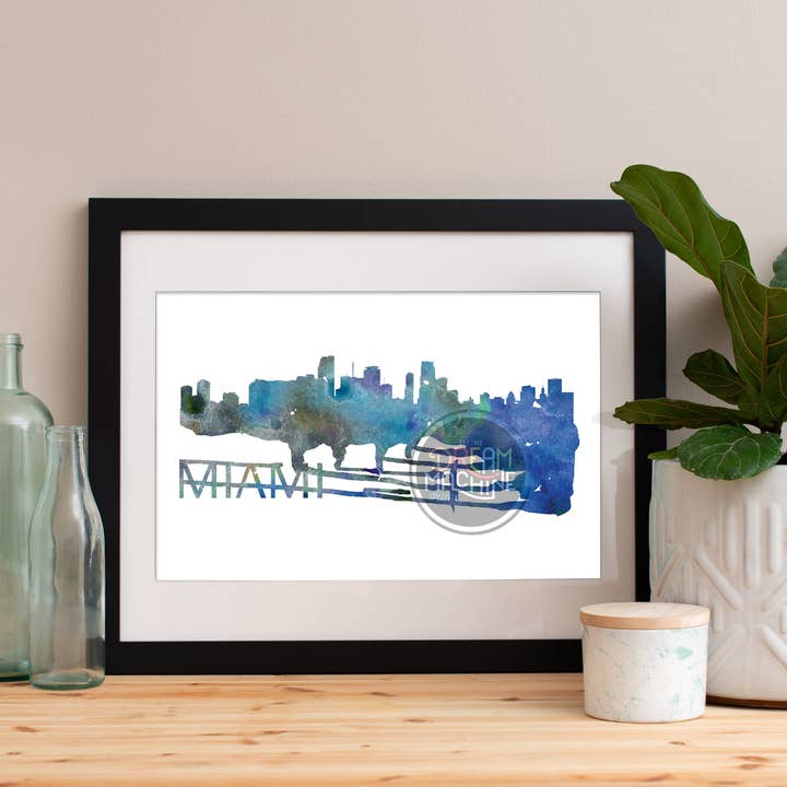 Skyline de acuarela de Miami, horizonte de Miami, arte de Miami, póster de Miami, impresión de Miami, arte de Miami, mapa de Miami, arte de pared de Miami, arte de Florida WCS93 para venta al por mayor de DreamMachine Prints