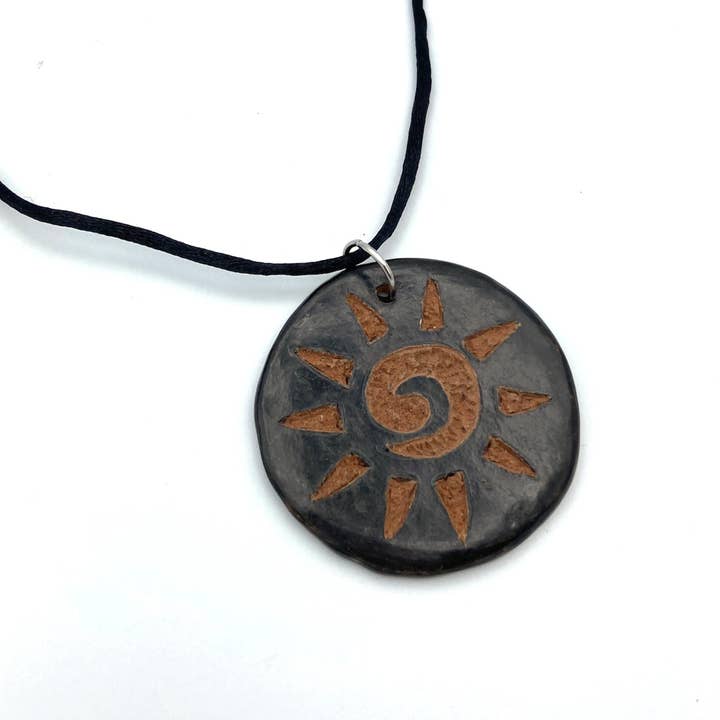 Women of the Cloud Forest - Wholesale Pendant/Charm Necklace - Black Sun Ceramic Necklace