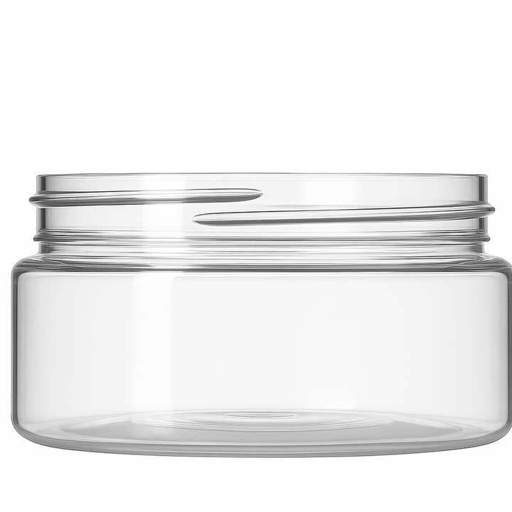 8 oz Clear Plastic Jar Black Ribbed Cap Cosmetic Refillable  for wholesale by AfroCosmetics & Culture