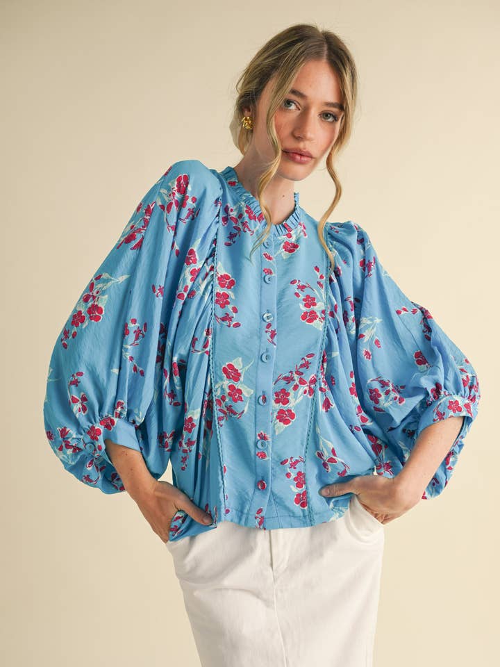 EXCLUSIVE PRINT FLORAL DOLMAN SLEEVE BLOUSE MTP3871 for wholesale by &MERCI