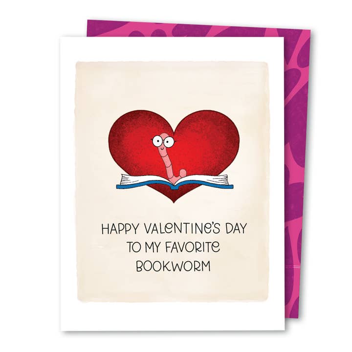 The Noble Paperie - Wholesale Valentine's Day Card - Bookworm Valentine | Book Reader Lover Valentine's Day Card