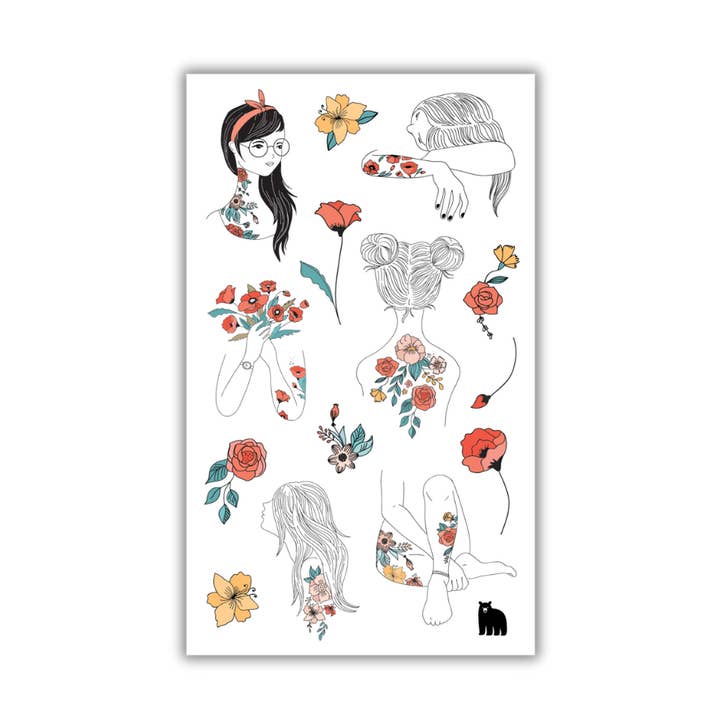 Floral Tattoos for wholesale by Four Bears Sticker Club
