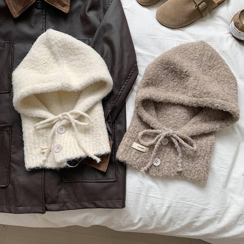 Dipped Shop – Engroshandel Beanie - Dame – Hue og tørklæde i ét stykke med ensfarvet knap DPS160511