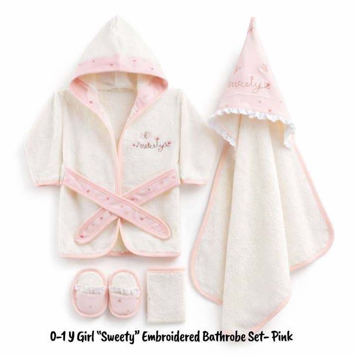 100% Natural Cotton Flower Embroidered Girl's Bath Set for wholesale by Omnis Pura