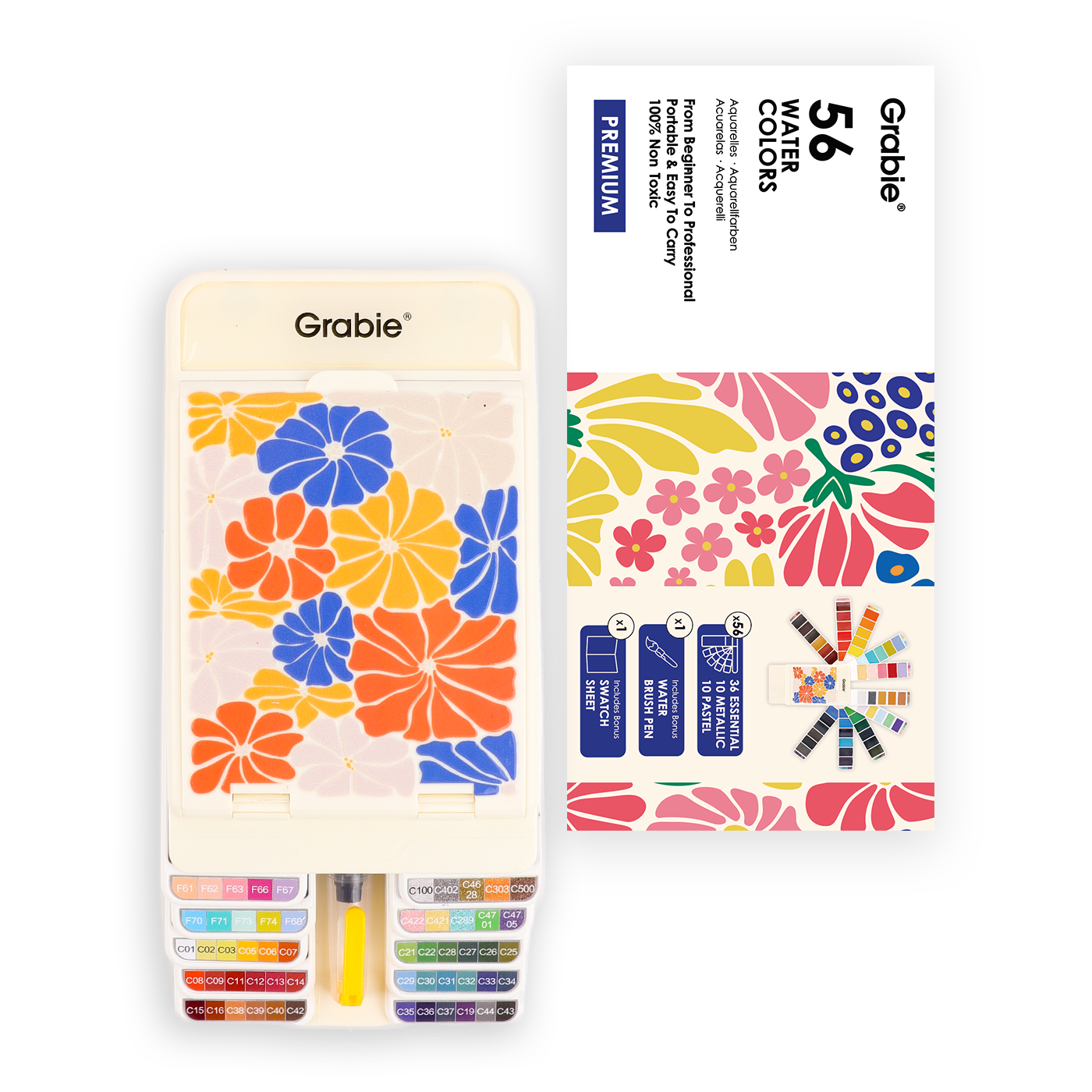 Grabie - Wholesale Watercolor Paint - Foldable Watercolor Set Of 56 With Water Brush Pen7