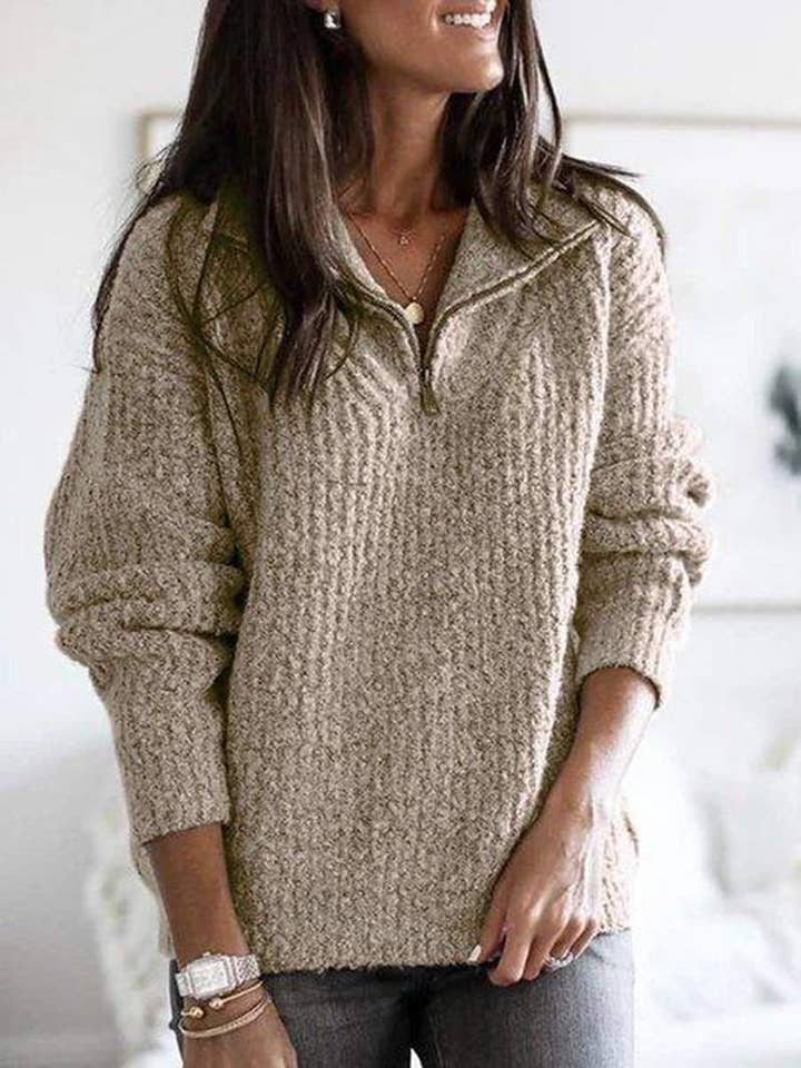 Fashion Combination - Wholesale Knit Sweater - Women's - zipper pullover long sleeve sweater coat women