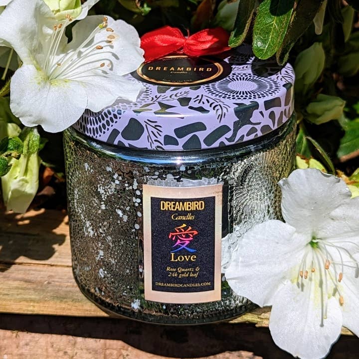 Wide 10oz "Love Collection" Candle Jar With Lid for wholesale by DREAMBIRD Candles