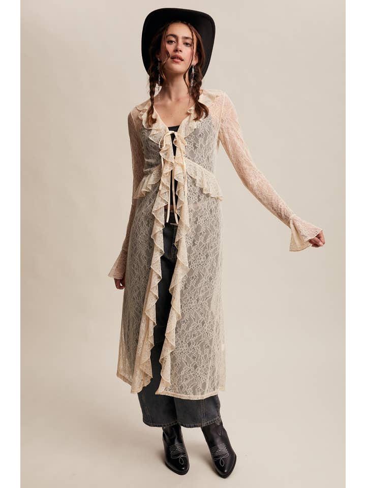 Listicle – wholesale Kimono - Dam – Ren Dammspets Med Spetsvolanger LJ02592