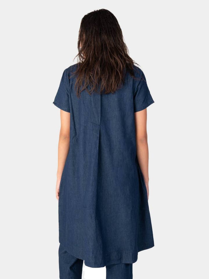 Indigo Round Neck Denim Day Dress for wholesale on Faire