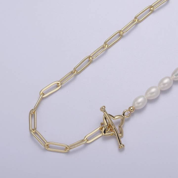 18k Gold Filled Paperclip Chain with Freshwater Pearls Layering Necklace Dainty Paperclip WA-862 for wholesale by Aim Eternal