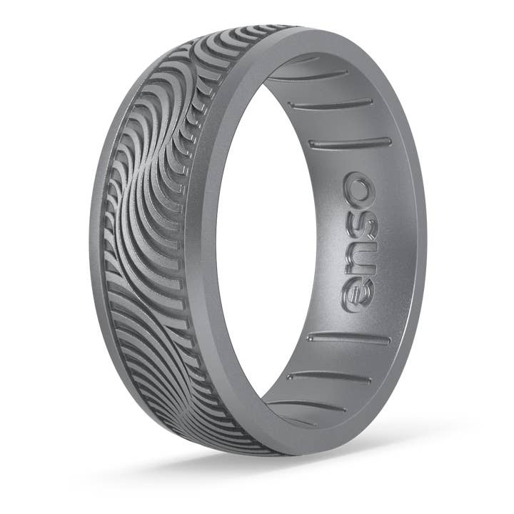 Etched Signature Silicone Ring - Laurel - Icy Silver for wholesale by Enso Rings