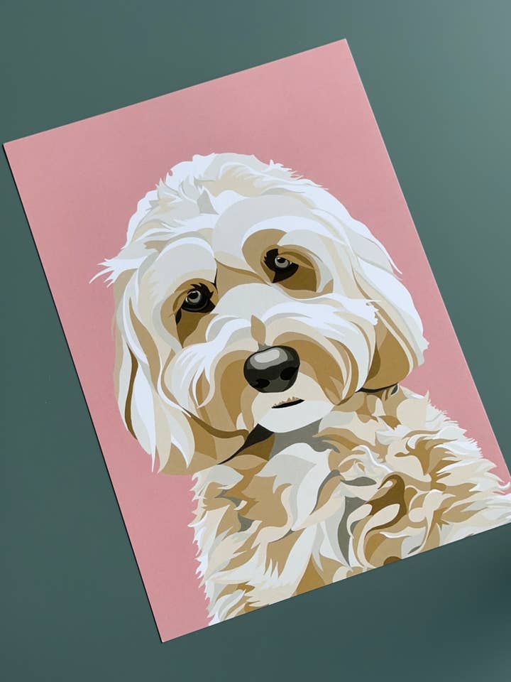 Cavapoo art print - A4 - dog illustration for wholesale by That’s Nacho Doodles