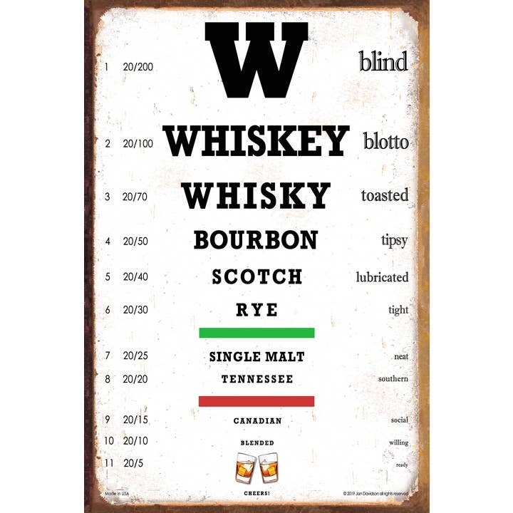 Whiskey Eye Chart Sign for wholesale by Laugh Lines