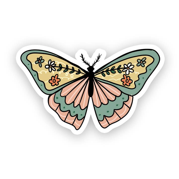 Yellow Pink Green Butterfly | Waterproof Sticker | 3.5" for wholesale by Rebel and Siren Stickers