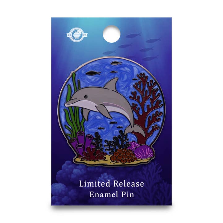 Bottlenose Dolphin Enamel Pin - Swimming at the Coral Reef for wholesale by Pin Hive LLC