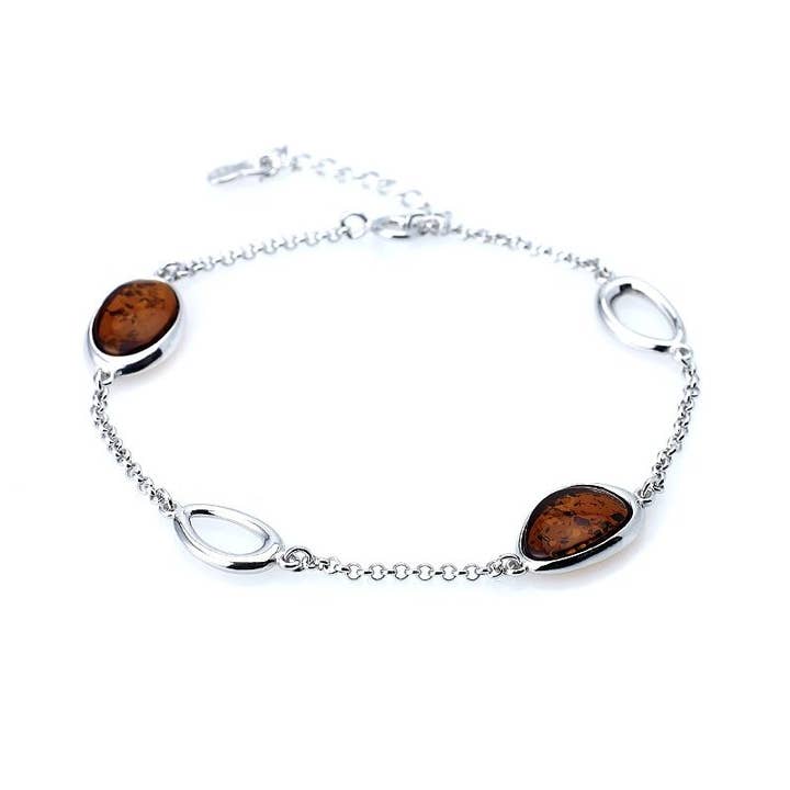 Amber cognac oval bracelet, sterling silver 925, length 18+ 3 cm for wholesale by OPALOOK France