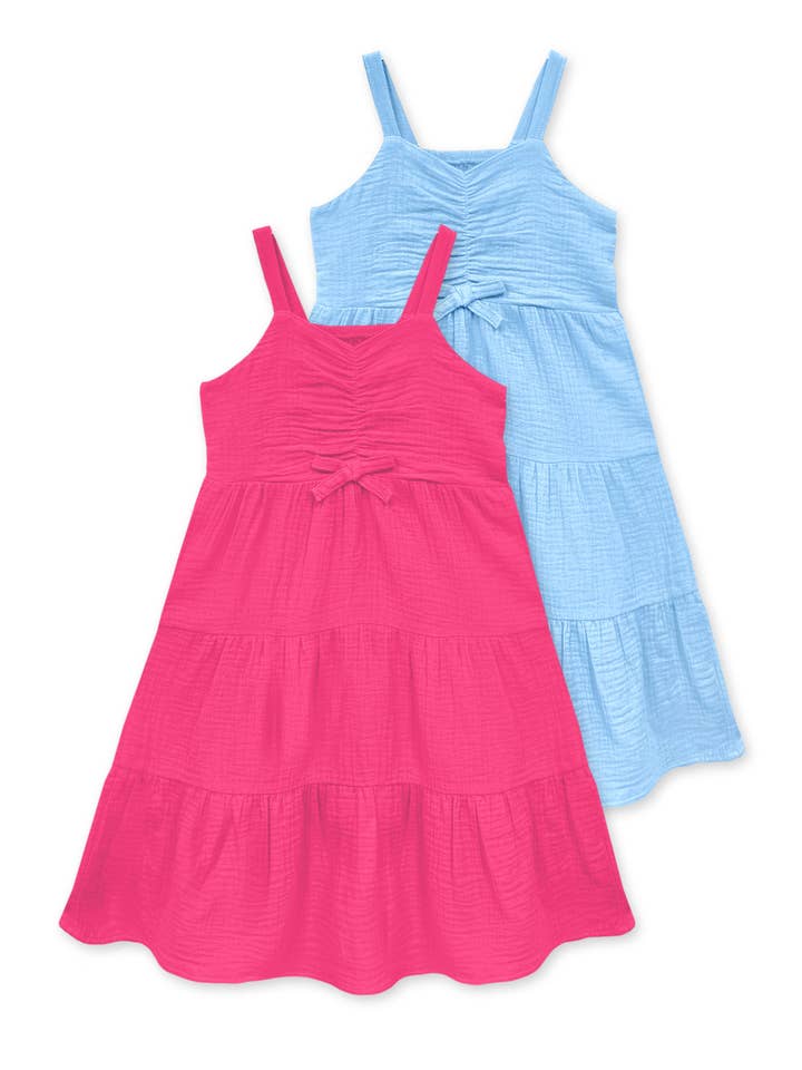 TKD-N26-3649T Toddler's Crinkle Gauze Maxi Dress w/Bow Front for wholesale by Cutie Patootie Clothing