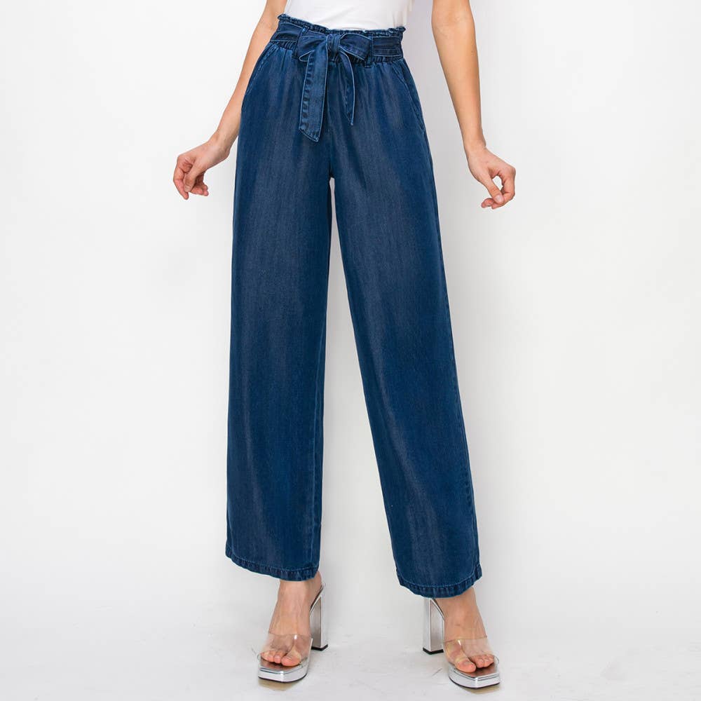 BELLA LUNA - Vente Jean – femme - JEAN À BANDE ÉLASTIQUE À DRAPÉ AMPLE AVEC CEINTURE EN TISSU6