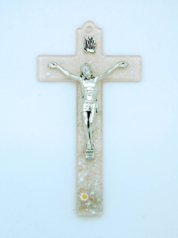 IG1962P- Italian Murano Glass Daisy Crucifix for wholesale by Contreras Designs