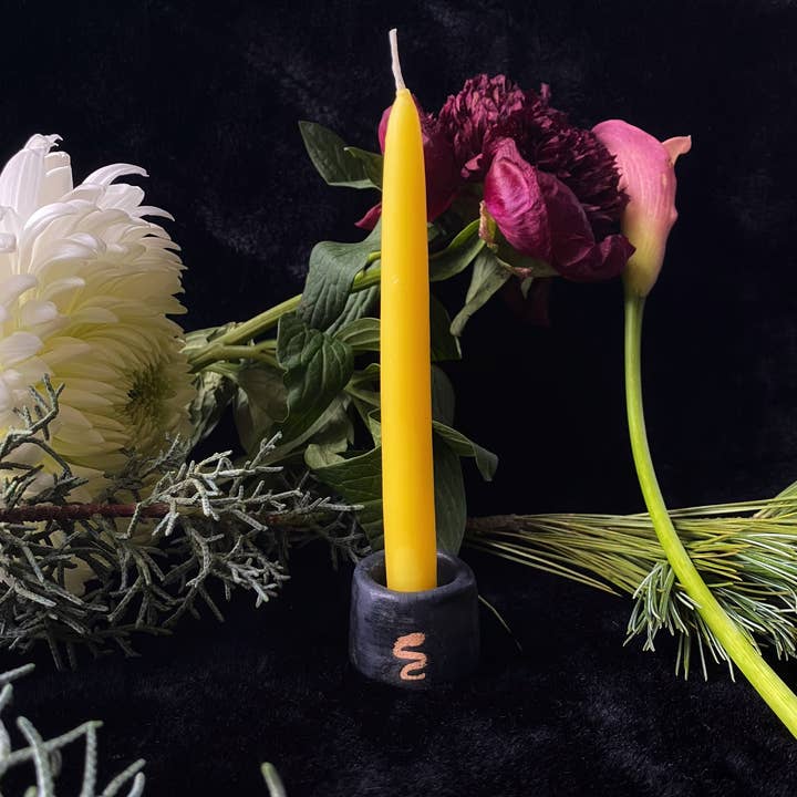 Keven Craft Rituals LLC - Wholesale Candle Holder - Snake Matte Black Ceramic Candle Holder - 6” - 8” Chime - Taper Size