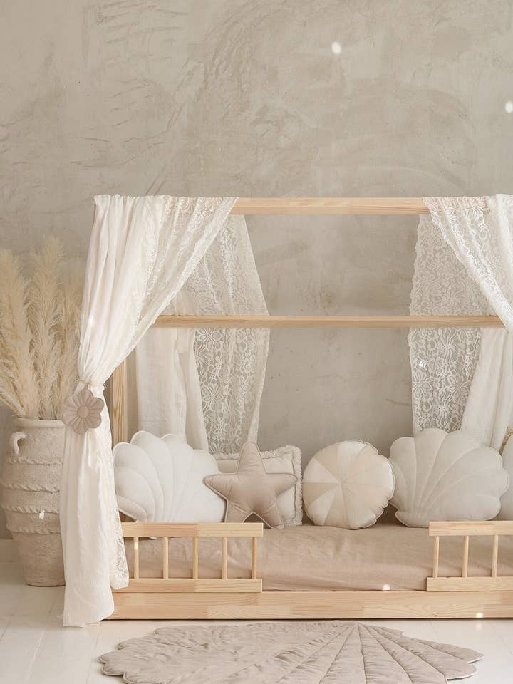 Dosel bohemio de muselina blanca con encaje para cama para venta al por mayor de Moi Mili